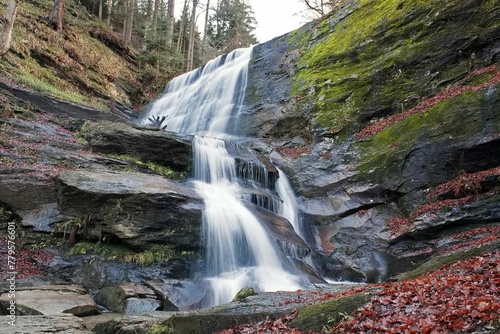 Scenic view of beautiful foamy Slapovi Kozice waterfall in Bosnia and Herzegovina  long exposure