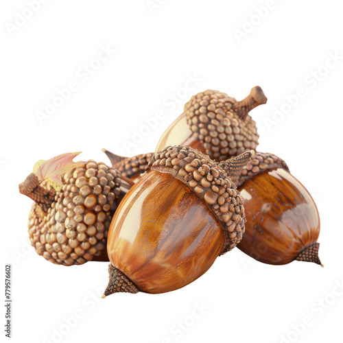 Three acorns with caps on Transparent Background