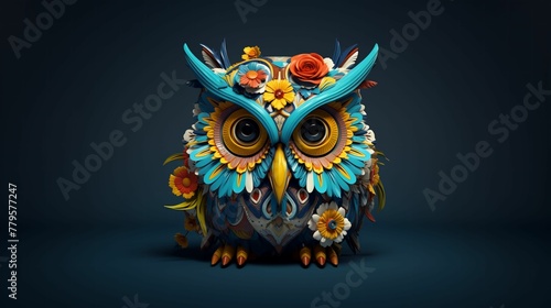 AI generated illustration of an owl made of colorful floral arrangement