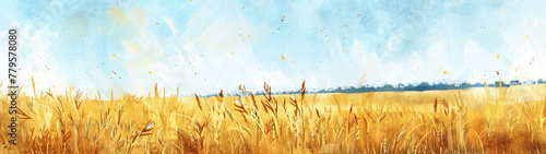 Watercolor illustration of a wheat yellow field. Generative Ai. Art landscape. © JoseLuis