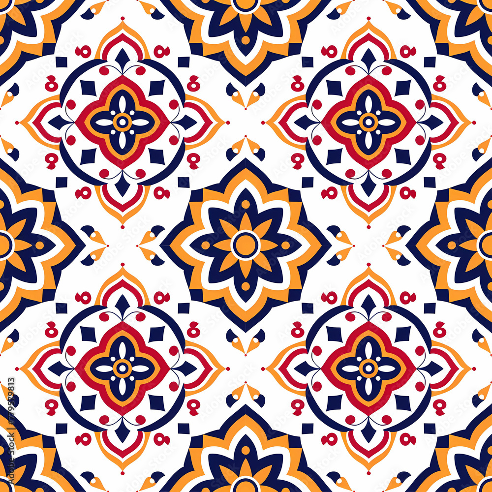 Fototapeta premium Pattern seamless design, wallpaper, flower, fabric, carpet, mandalas, clothing, wrapping, sarong, tablecloth, shape, geometric pattern, ethnic pattern, traditional. illustration