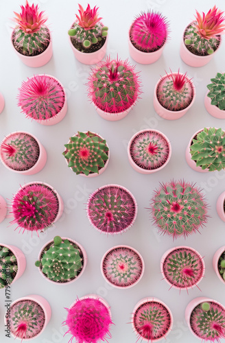 Vibrant Pink Cacti Collection in Minimalist Style