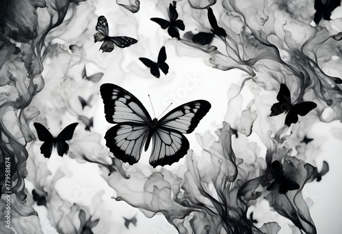 Wallpaper Mural an ink butterfly is flying through the sky next to butterflies Torontodigital.ca