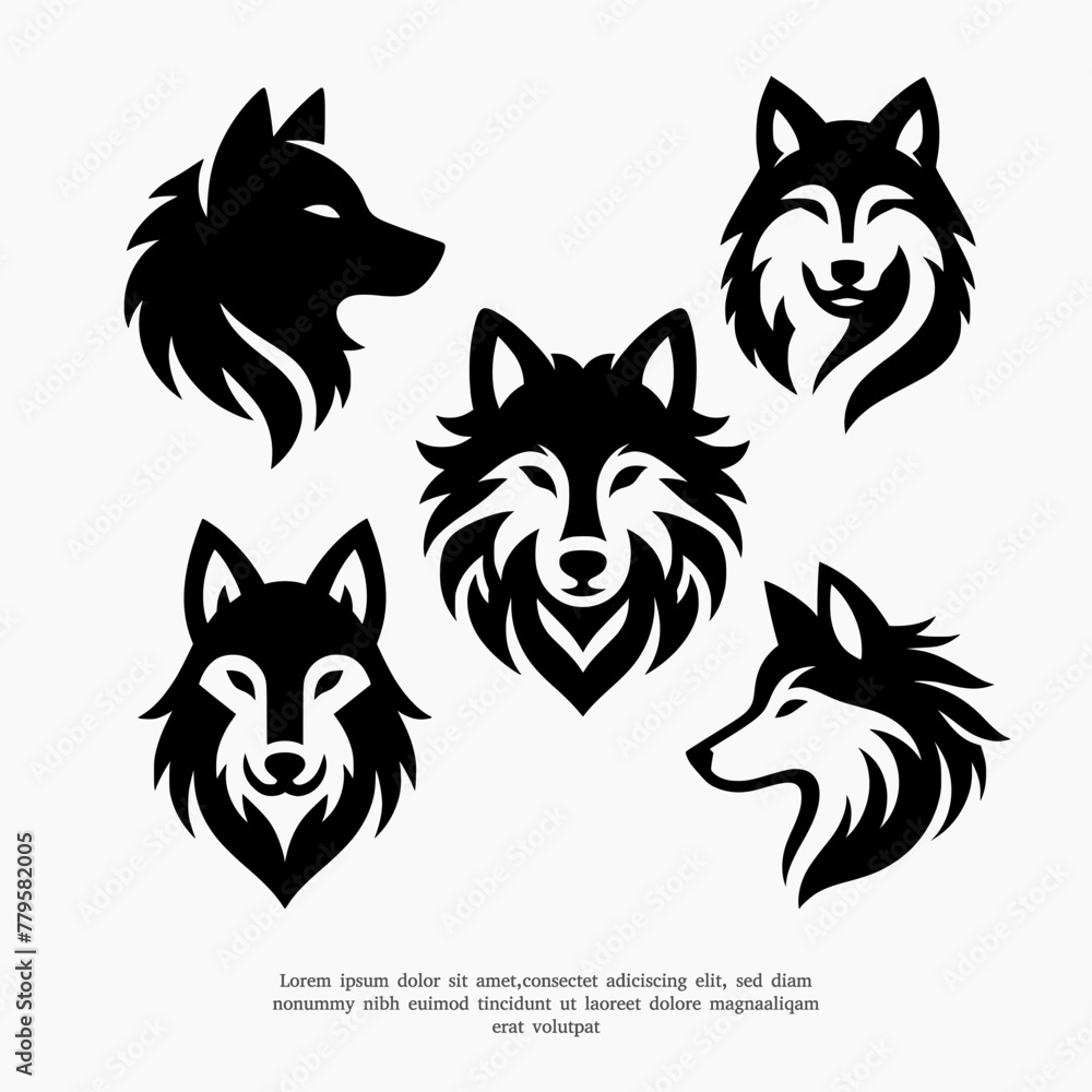 vector set of wolf face silhouette logo icon vector set of wolf face silhouette logo icon