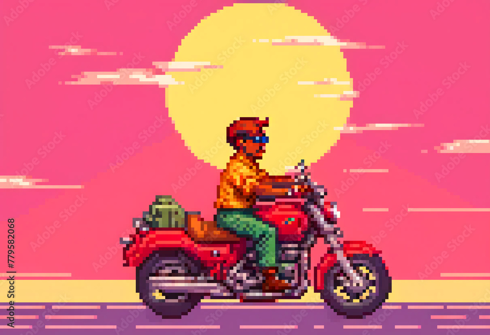 the image of a man riding a motorcycle in front of an empty street