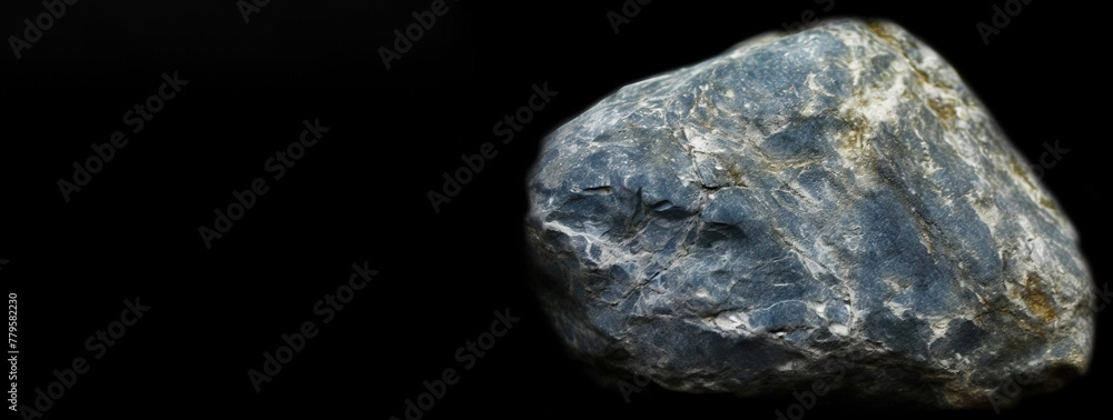 Ilsemannite is rare precious natural stone on black background. AI generated. Header banner mockup with space. Ilsemannite is rare precious natural stone on black background. AI generated. Header banner mockup with space.