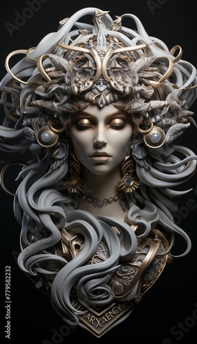 Portrait of an attractive Medusa goddess, AI-generated.