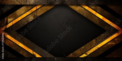 Gold black grunge diagonal stripes industrial background warning frame, vector grunge texture warn caution, construction, safety background with copy space for photo or text design © Michael
