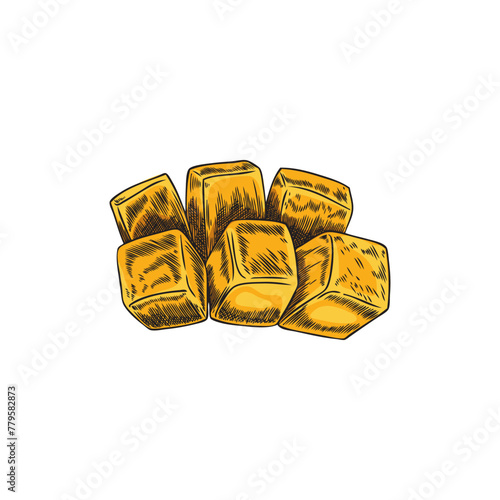 Vector illustration of a sketch of a bright yellow diced mango, hand-drawn on a white background