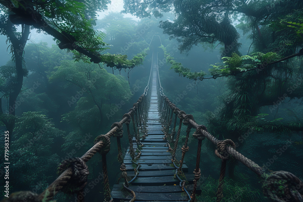 Fototapeta premium A rare phenomenon in the canopy where air currents create invisible bridges, allowing one to walk am