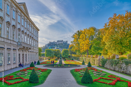Salzburg, Austria -  October 6, 2022: The garden of the Mirabell palace with ...