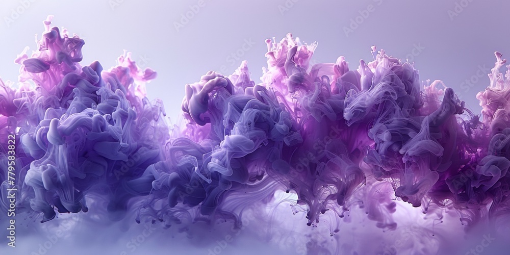 Ink swirls with dynamic movement, creating abstract purple patterns in a fluid underwater fantasy Ink swirls with dynamic movement, creating abstract purple patterns in a fluid underwater fantasy