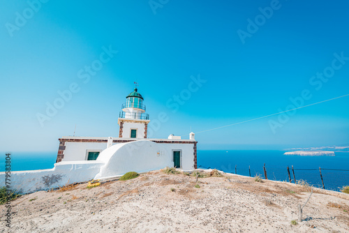 Akrotiri Lighthouse in Santorini, Greece.