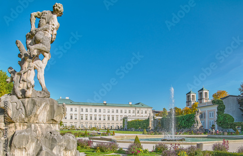 Salzburg, Austria -  October 6, 2022: The  Mirabell palace and garden's fount...