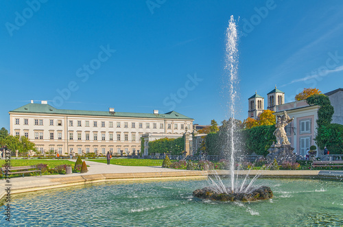 Salzburg, Austria -  October 6, 2022: The  Mirabell palace and garden's fount...