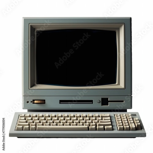 a very old, personal computer with a white keyboard and monitor photo