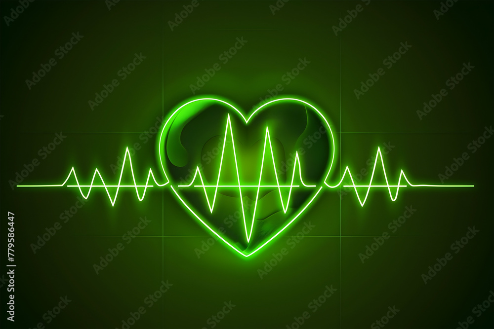 Green heartbeat pulse monitor with signal, ekg icon wave illustration