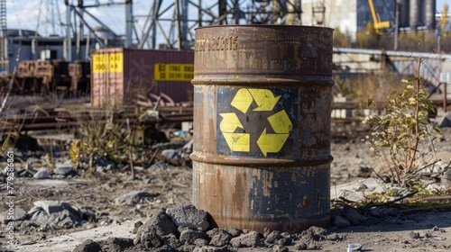 Hazardous waste barrel in industrial zone