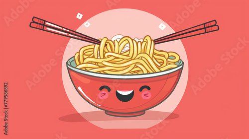 kawaii ilustration of a happy bowl of ramen noodles