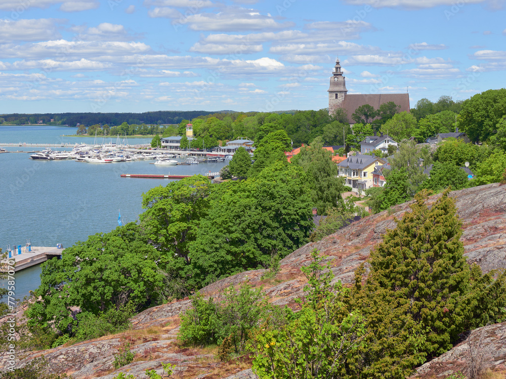 Nature of Northern Europe: view from Kuparivuori hill in Naantali in Finland, summer, landscape.