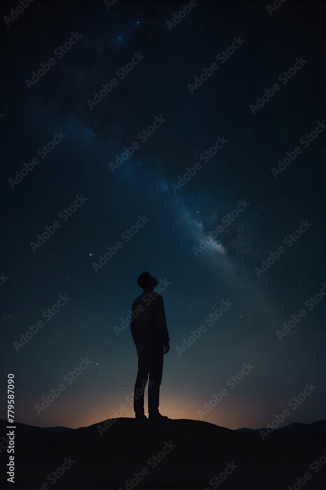 A solitary figure gazing up at the night sky, mesmerized by the brilliance of the stars and the vastness of the cosmos