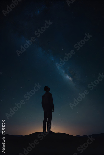 A solitary figure gazing up at the night sky, mesmerized by the brilliance of the stars and the vastness of the cosmos