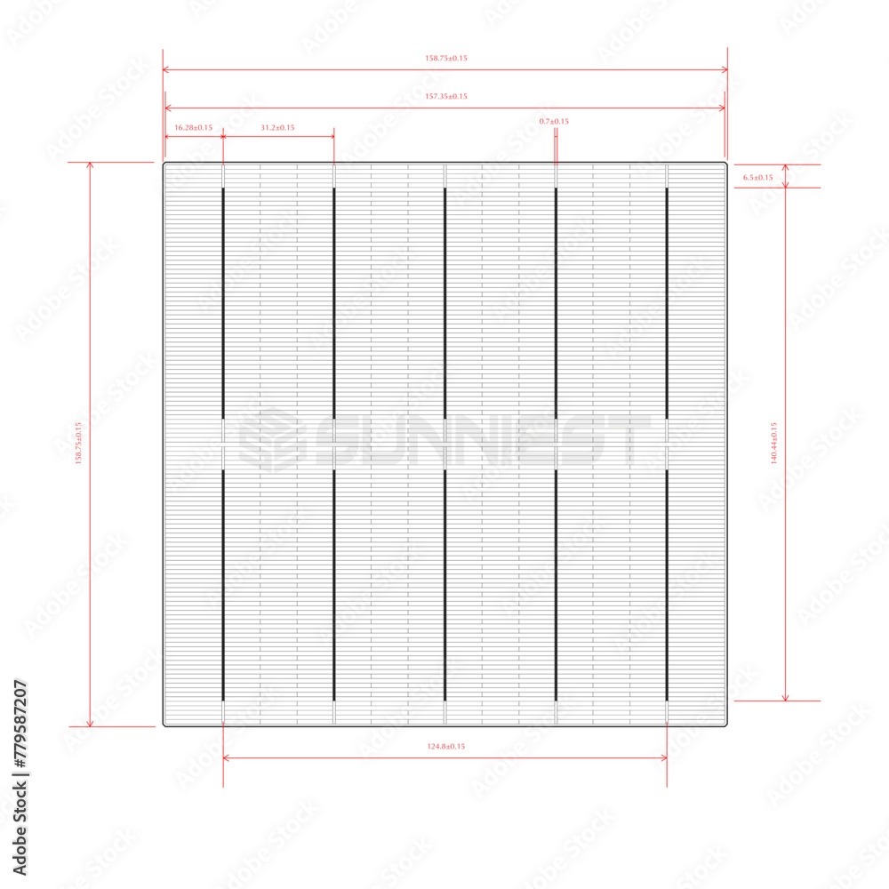 Monocrystalline Solar Cell 158mm 5BB Photovoltaic Line Drawings with dimensions Monocrystalline Solar Cell 158mm 5BB Photovoltaic Line Drawings with dimensions