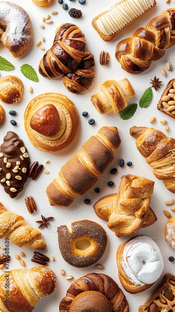 Various traditional French pastries and desserts. White isolated background Various traditional French pastries and desserts. White isolated background