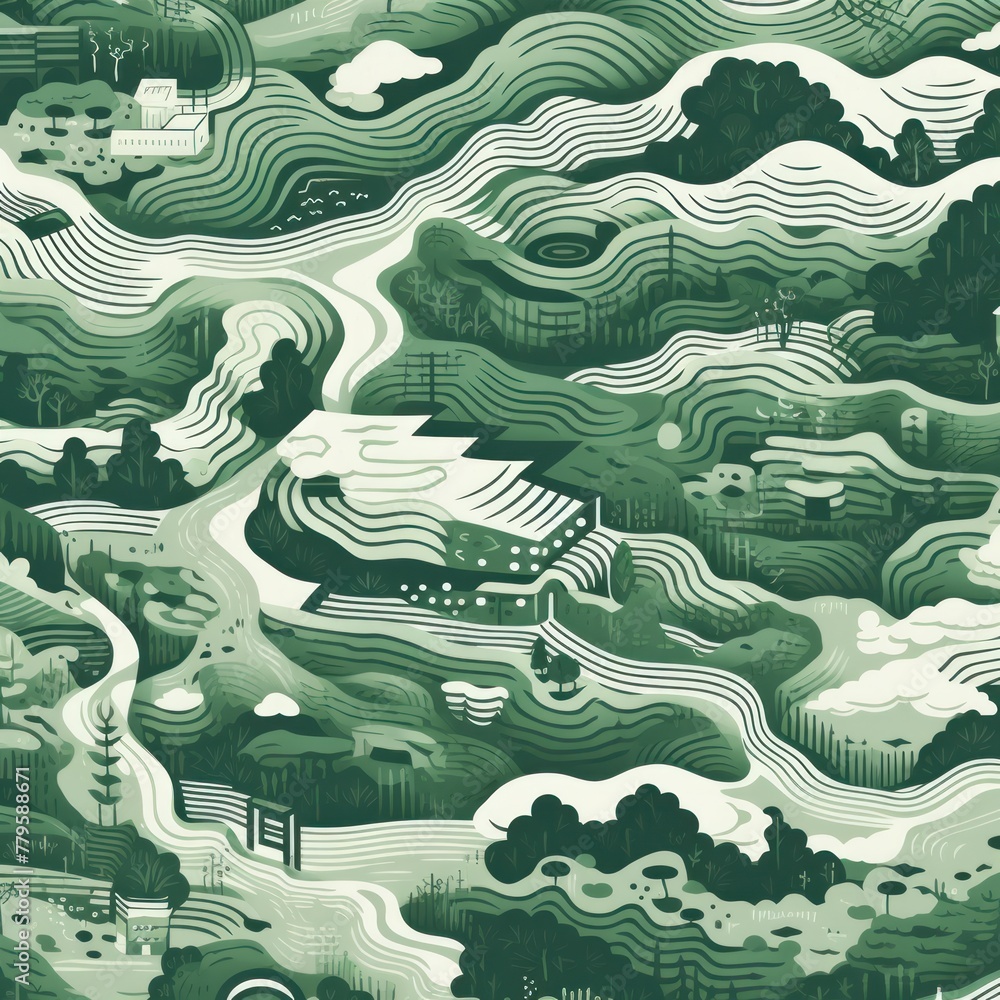 Green and white pattern with a Green background map lines sigths and pattern with topography sights in a city backdrop