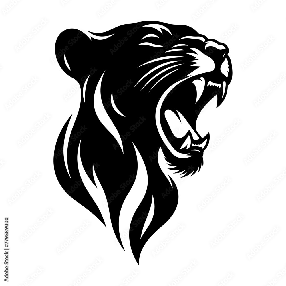 minimalist Lioness displaying dangerous teeth vector black color silhouette, Black color silhouette, isolated white background 14