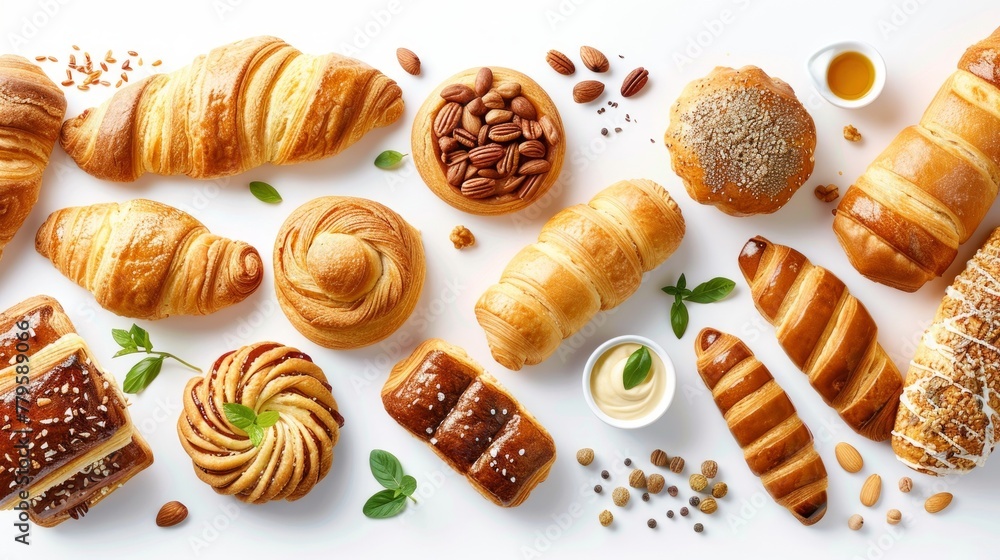 Various traditional French pastries and desserts. White isolated background Various traditional French pastries and desserts. White isolated background