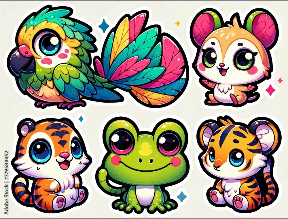 Enchanting Chibi-Style Animal Sticker Collection for Kids - AI Generated Digital Art