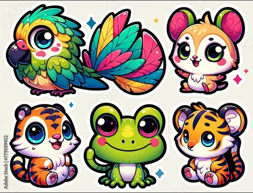 Enchanting Chibi-Style Animal Sticker Collection for Kids - AI Generated Digital Art © Wirestock