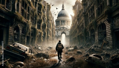 Post-Apocalyptic London: A Sole Survivor's Journey - AI Generated Digital Art