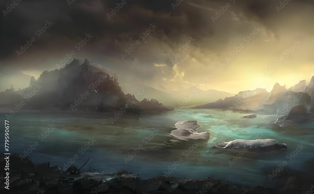 Illustration of a natural landscape of a sea