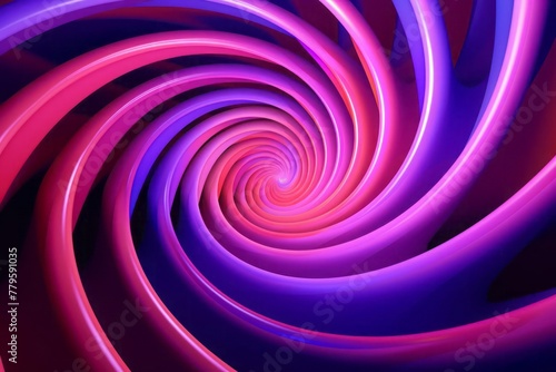 Abstract illusion of spiral with geometric shapes of pink and violet neon lines graphic design