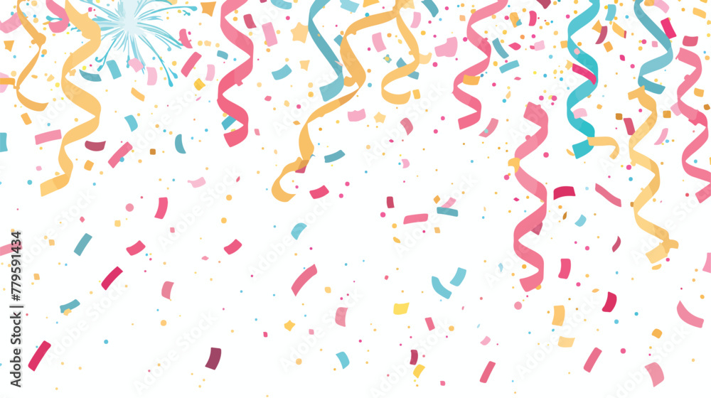 Fireworks vector draws a party. Confetti floating fro
