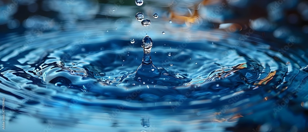 Water droplet falling into blue sea representing World Water Day celebration. Concept World Water Day, Water Conservation, Blue Sea, Water Droplet, Environmental Awareness