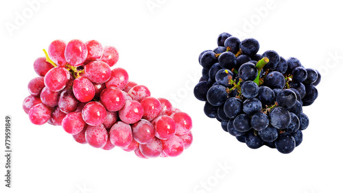 Red and black grapes isolated on white background. Clipping path. photo