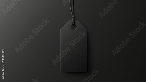Black blank price tag isolated on dark background