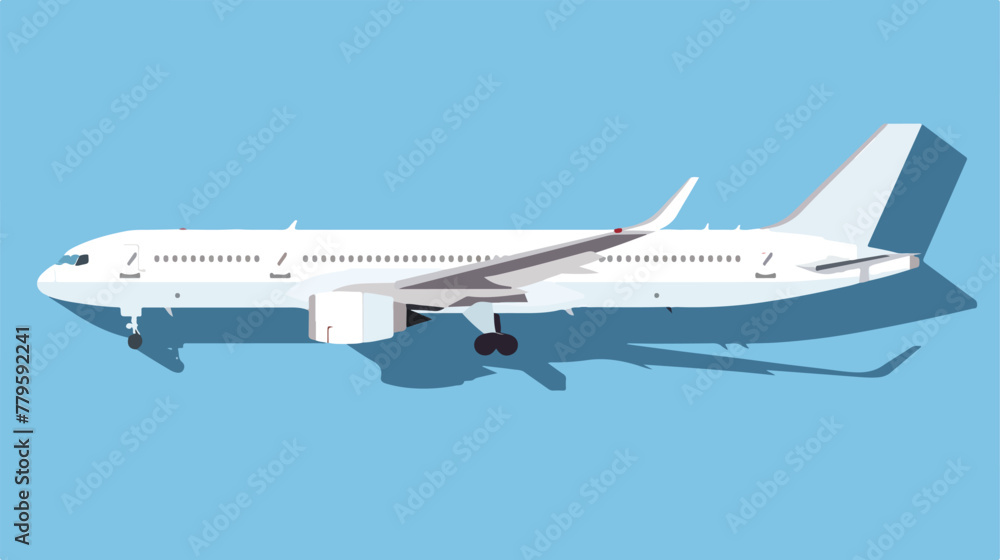 Flat Design Modern Airplane Side View with Shadow on