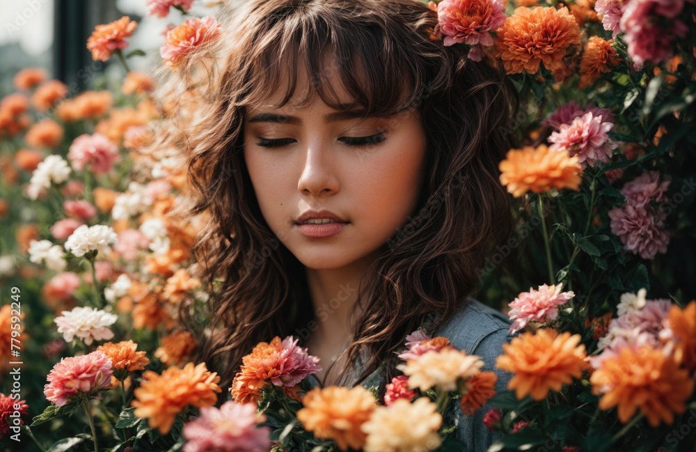 Portrait of beautiful girl in many flowers Portrait of beautiful girl in many flowers