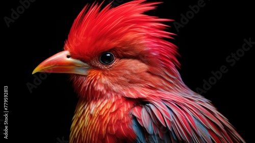 AI generated illustration of a vibrant bird perched on a black background © Wirestock