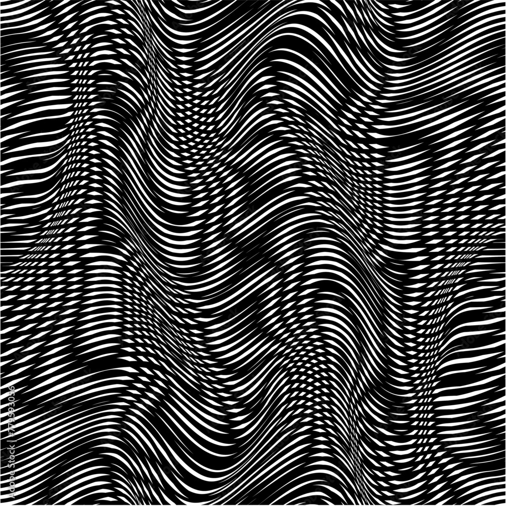 Seamless Geometric Psychedelic wave pattern white & black