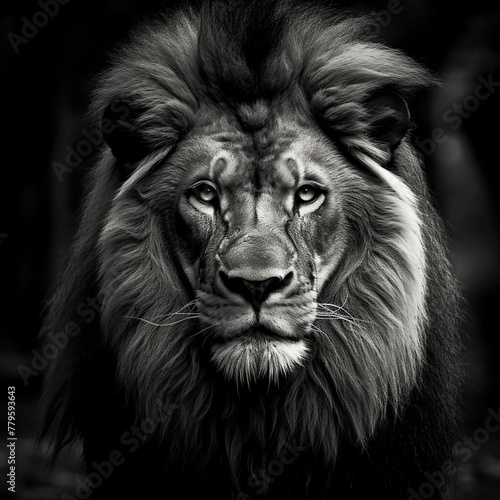 AI generated illustration of a majestic lion with an imposing presence and a prominent visage