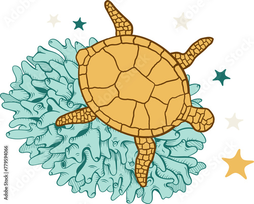 Turtle and Coral with Stars