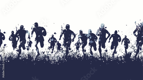 Football fans silhouettes on a rugby field Flat vector