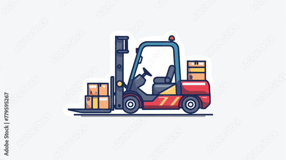 Forklift icon in color drawing. Industrial vehicle wo