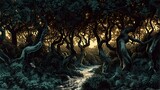 AI generated illustration of an enchanted forest in a storybook style