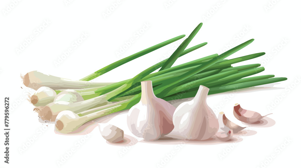 Fresh garlic 3d image. Realistic garlice vegetable wi - obrazy, fototapety, plakaty 